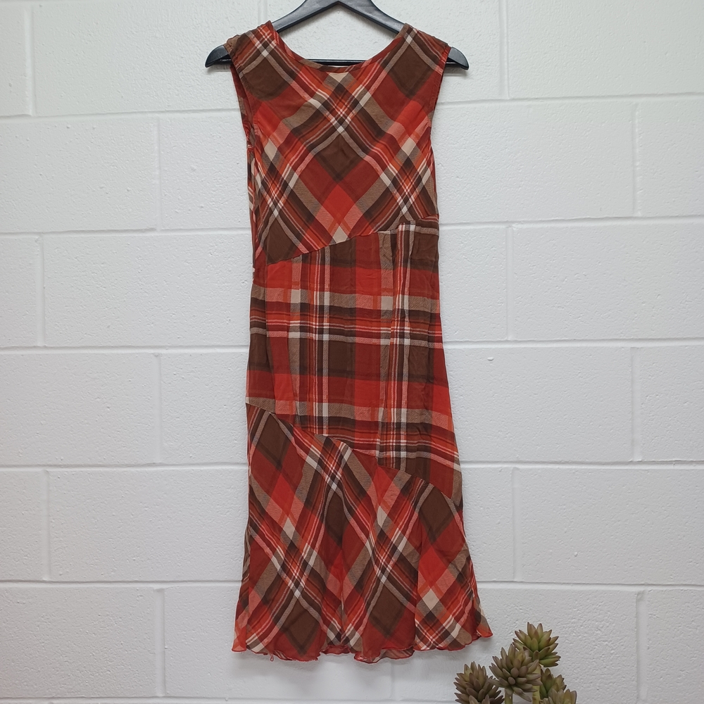 Asymmetrical Dress - Red and Brown Plaid